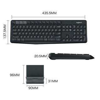 logitech 罗技 k375s 108键 蓝牙无线键盘 黑色+长款鼠标垫 无光