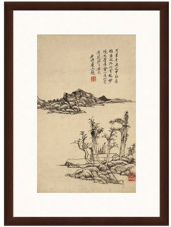 雅昌 王原祁《溪岸图》55×75cm 装饰画 宣纸