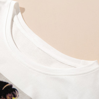 拉夏贝尔旗下Puella女款长袖T恤长袖圆领印花打底衫纯棉秋季 XL 白色