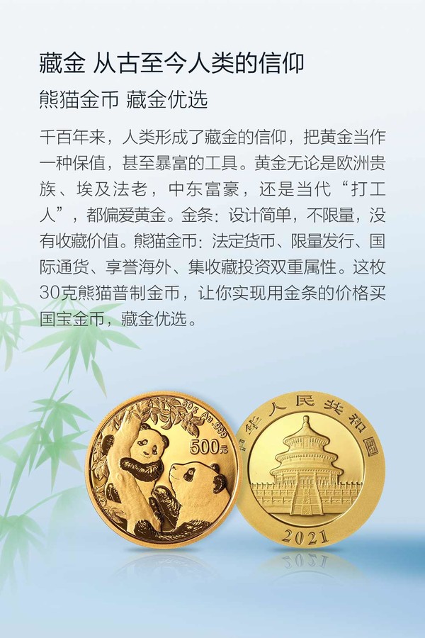 永银钱币博物馆 2021年普制熊猫金币 单枚装 30g
