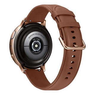 SAMSUNG 三星 Galaxy Watch Active 2 智能手表 44mm 锋芒金不锈钢表盘 棕色皮革表带（GPS、扬声器）