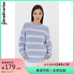 Stradivarius蓝色条纹宽松圆领套头针织衫女春季新款01500720043