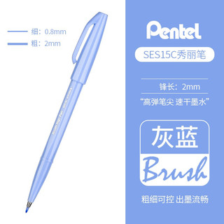 日本PENTEL派通TOUCH彩色软头笔Brush手账贺卡花体手绘软笔签字笔练字笔秀丽笔 新色-灰蓝色