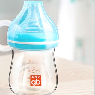 gb 好孩子 拥抱系列 玻璃奶瓶 180ml 粉蓝色 0-3月