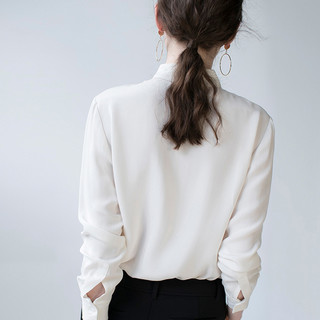 韩版时尚纯色翻领雪纺职业衬衫女 S 白色