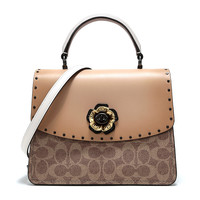 COACH 蔻驰 Parker系列 女士帆布单肩链条包 53349 V5ONI 棕黄色/山毛榉色 小号