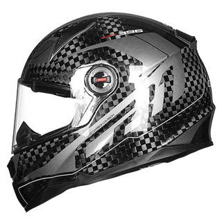 LS2摩托车头盔男女四季防雾赛车超轻碳纤维机车头盔夏季大码全盔 灰频率（单镜片） L（适合54-56头围）