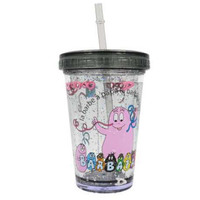 MINISO名创优品 吸管杯水杯子巴巴爸爸卡通平盖注水双层杯285ml