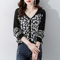 拉夏贝尔旗下春季新款时尚百搭气质通勤显瘦女式针织衫 XL 灰色