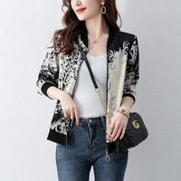 拉夏贝尔旗下春季新款韩版休闲印花雪纺棒球服百搭上衣