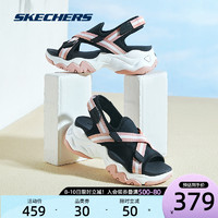 Skechers斯凯奇2021新款女子撞色轻便潮流厚底舒适魔术贴运动凉鞋