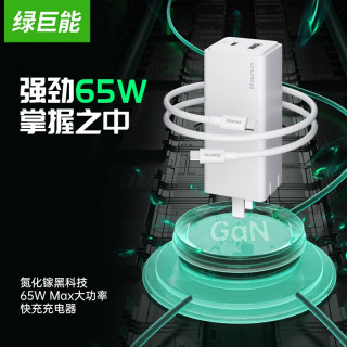 绿巨能 65W充电器氮化镓type-c快充苹果电脑macbook小米华为笔记本电源适配器GaN手机 65W充电器套装 口红款