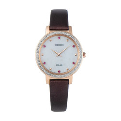 精工（SEIKO）女表 时尚镶钻太阳能石英手表 SUP450P1