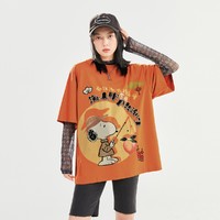 【史努比联名】大图案T恤2021春季新款环保短袖t恤女宽松潮 S 橘色现货