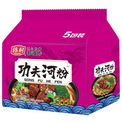 功夫河粉酸辣味5连包袋装425g85g5扁宽薄爽滑软低粿条代餐夜宵方便面