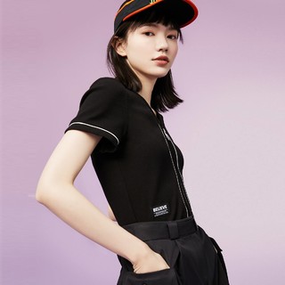 Vero Moda2021春夏新款V领前拉链显瘦上衣女|321101024 XL S59黑色
