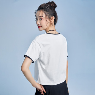 Puella拉夏贝尔旗下2021春夏季新品女款花卉印花撞色圆领宽松T恤 S 白色