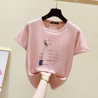 Puella 拉夏贝尔旗下2021春季新品女款印花T恤纯棉圆领短袖上衣 L 粉色