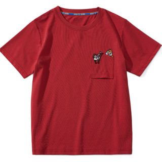 LED'IN 乐町 奇奇蒂蒂联名系列 女士刺绣短袖T恤 CWDAA1249 砖红色 S