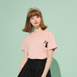 LED'IN 乐町 奇奇蒂蒂联名系列 女士刺绣短袖T恤 CWDAA1249 粉色 L