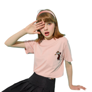 LED'IN 乐町 奇奇蒂蒂联名系列 女士刺绣短袖T恤 CWDAA1249 粉色 S