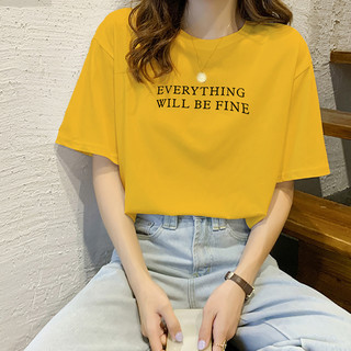 【纯棉舒适短袖t恤】拉夏贝尔旗下2021夏季新款时尚女式T恤 XL 黄色