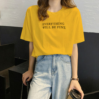 【纯棉舒适短袖t恤】拉夏贝尔旗下2021夏季新款时尚女式T恤 M 黄色