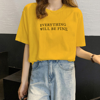 【纯棉舒适短袖t恤】拉夏贝尔旗下2021夏季新款时尚女式T恤 M 黄色