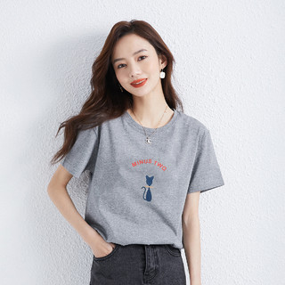 【纯棉】拉夏贝尔旗下短袖t恤女 韩版宽松可爱印花女式短款上衣 XL 花灰