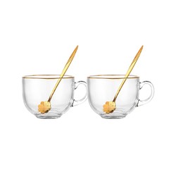 情侣水杯猫厨金边玻璃杯玻璃水杯ins风牛奶杯早餐杯咖啡杯杯子