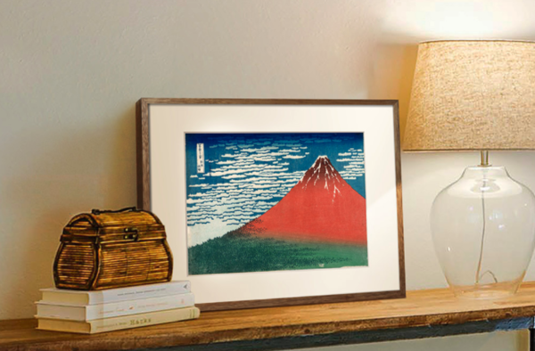 艺术家的礼物葛饰北斋浮世绘名作凯风快晴中号实木框40x54cm