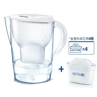 1壶4芯BRITA 碧然德滤水壶MARELLAXL3.5L(白)+Maxtra多效净水滤芯3只/盒