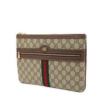 GUCCI 古驰 OPHIDIA系列 女士帆布手拿包 517551 96IWS 8745 米色/乌木色