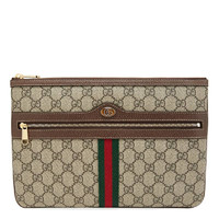 GUCCI 古驰 OPHIDIA系列 女士帆布手拿包 517551 96IWS 8745 米色/乌木色