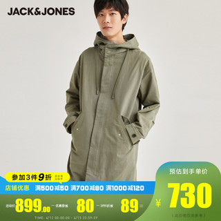 JackJones 杰克琼斯 休闲中长款连帽风衣外套春男潮流帅气 220321019 175/96A/M E05深黄绿色1