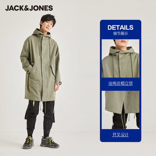 JackJones 杰克琼斯 休闲中长款连帽风衣外套春男潮流帅气 220321019 175/96A/M E05深黄绿色1