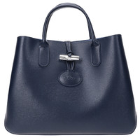 LONGCHAMP 珑骧 Roseau系列 女士牛皮手提包 1986 871 006 海军蓝色 小号