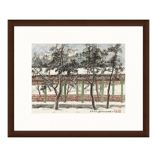 雅昌 关山月 古典风景水墨画《长廊积雪》54×65cm 宣纸 茶褐色