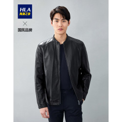 HLA 海澜之家 HLA海澜之家夹克男花纹立领粘胶纤维挺括PU皮有型夹克外套HWJAD1R056A 黑色花纹56 175/92A/L