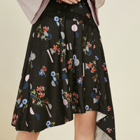 丽丽 LILY不规则拼接蕾丝花边印花半身裙 S 藏青