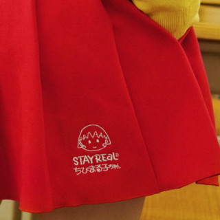 STAYREAL 樱桃小丸子联名系列 女士百褶半身裙 DS21001 红色 M