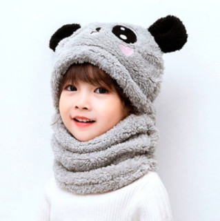 KIDNOAM 儿童熊猫围脖护耳帽 灰色 S