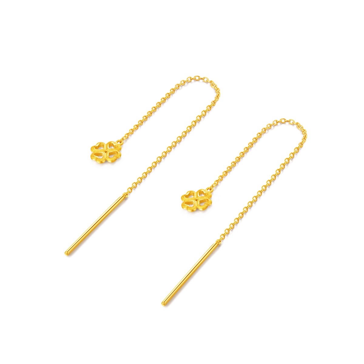 chow tai fook 周大福 ing系列 eof44 幸福四叶草足金耳线 1.2g