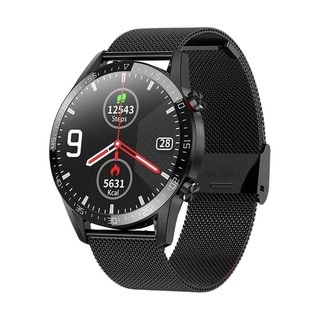 OLOEY L13 智能手表 46mm 黑色不锈钢表盘 黑色皮革表带(血压、GPS、血氧、ECG)