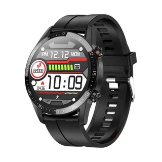 OLOEY L13 智能手表 46mm 黑色不锈钢表盘 黑色皮革表带(血压、GPS、血氧、ECG)