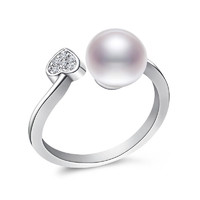 黛米爱心款8-9mm淡水珍珠戒指 饱满圆珍珠时尚开口女戒