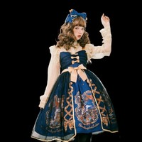 CEL洋装设计 Lolita洛丽塔 古典 天鹅梦 女士JSK无袖连衣裙 II型黑纱款 深蓝色 M