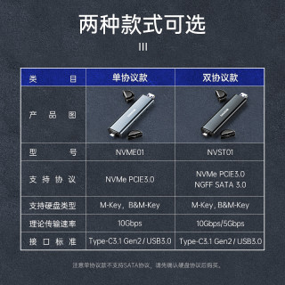 山泽 m.2固态硬盘盒子nvme移动硬盘转usb3.1/type-c3.1接口SSD固态sata通用笔记本手机电脑M2外置硬盘盒雷电3 双协议【M.2 NVMe/SATA 协议】银色