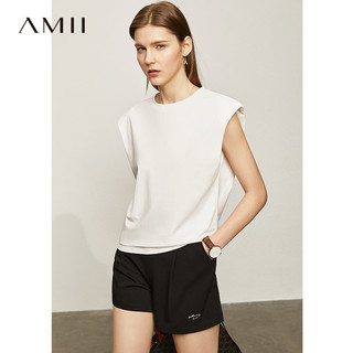 Amii 极简复古垫肩冰瓷棉无袖T恤女 宽松白色背心上衣  160/84A/M 米白