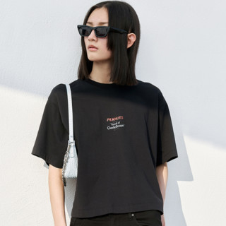 MO&Co. 摩安珂 史努比联名系列 女士短袖T恤 MBA2TEE009 黑色 S